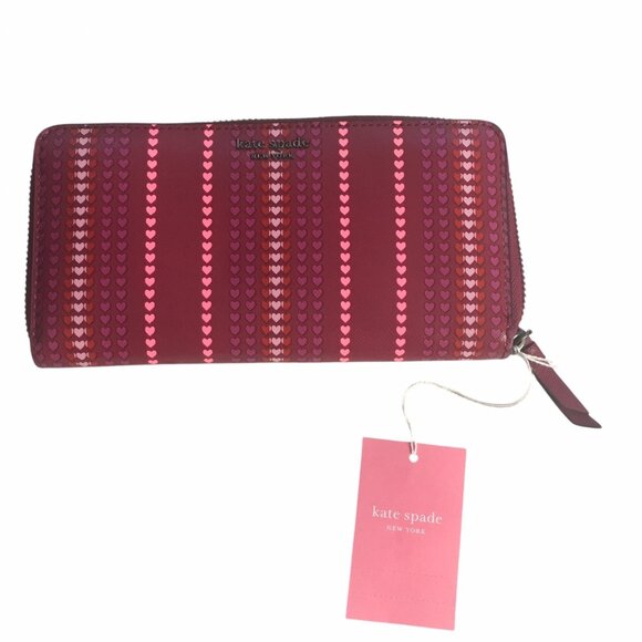 Kate Spade New YorkPink Leather Continental Wallet Cameron heart stripe - Picture 1 of 8